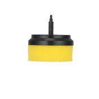 Yellow scrubber with black handle on a white background