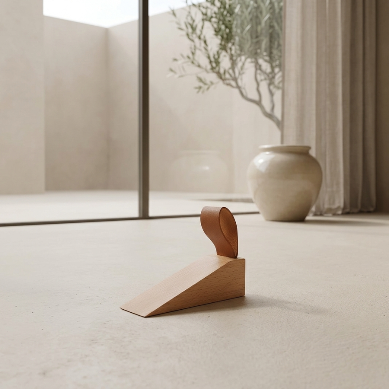 Doorstop Wooden Stylish Floor Mount with Non-Slip Stability