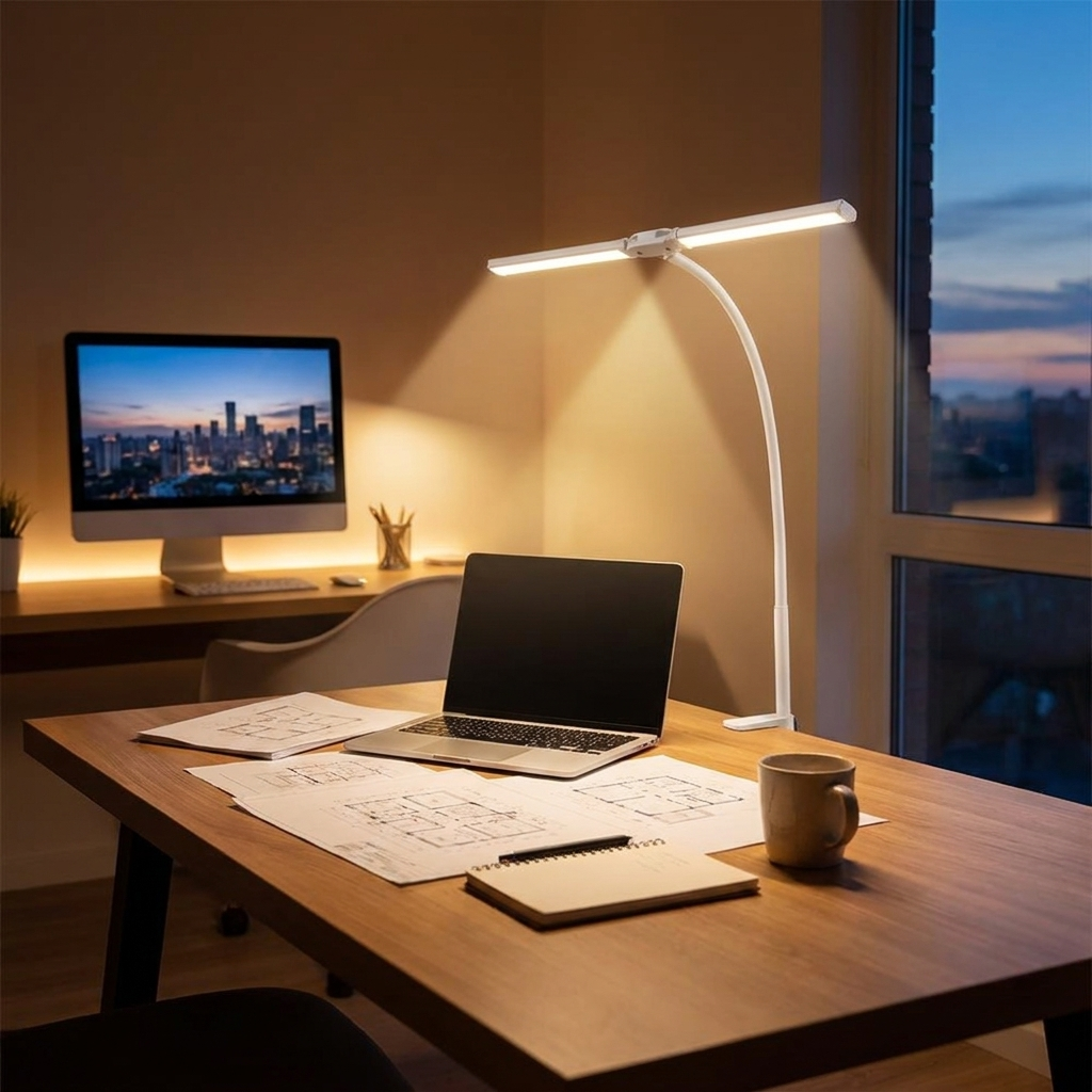 Double Head LED Desk Lamp - 5-Level Dimming & Adjustable Color Temperature 0