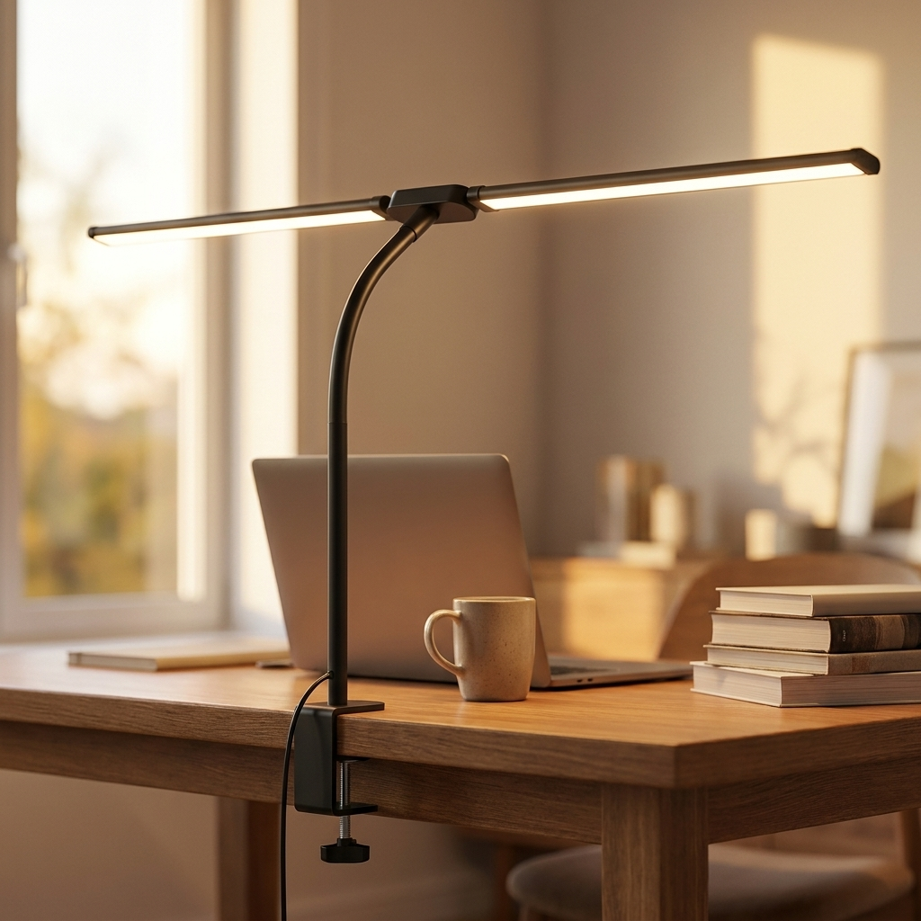 Double Head LED Desk Lamp - 5-Level Dimming & Adjustable Color Temperature 4