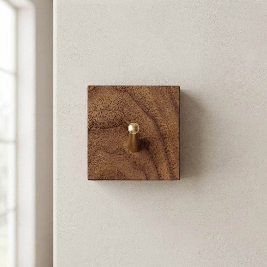 Durable Wall Coat Hook Brass and Wood Beech or Walnut 1