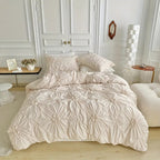 Duvet Cover Set - Pinch Pleat Floral Design with Secure Fit & Soft Fabric 0