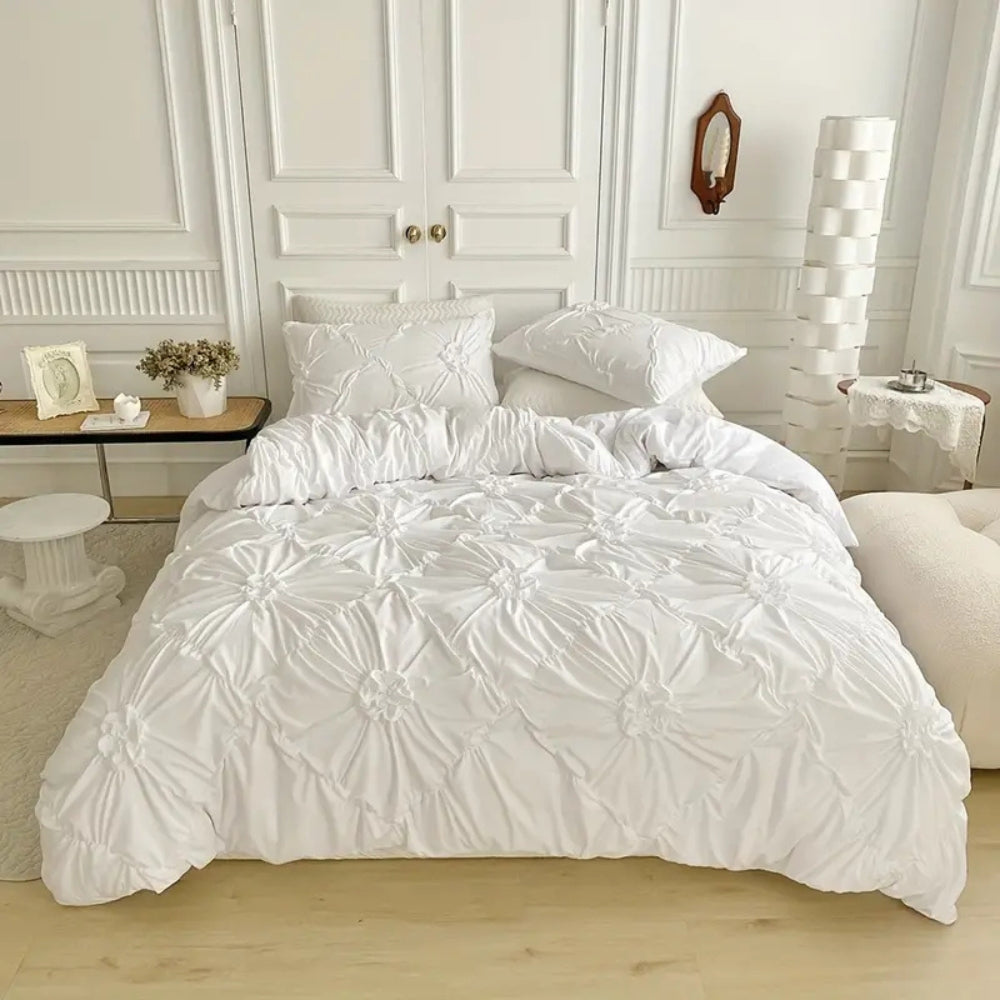Duvet Cover Set - Pinch Pleat Floral Design with Secure Fit & Soft Fabric 5