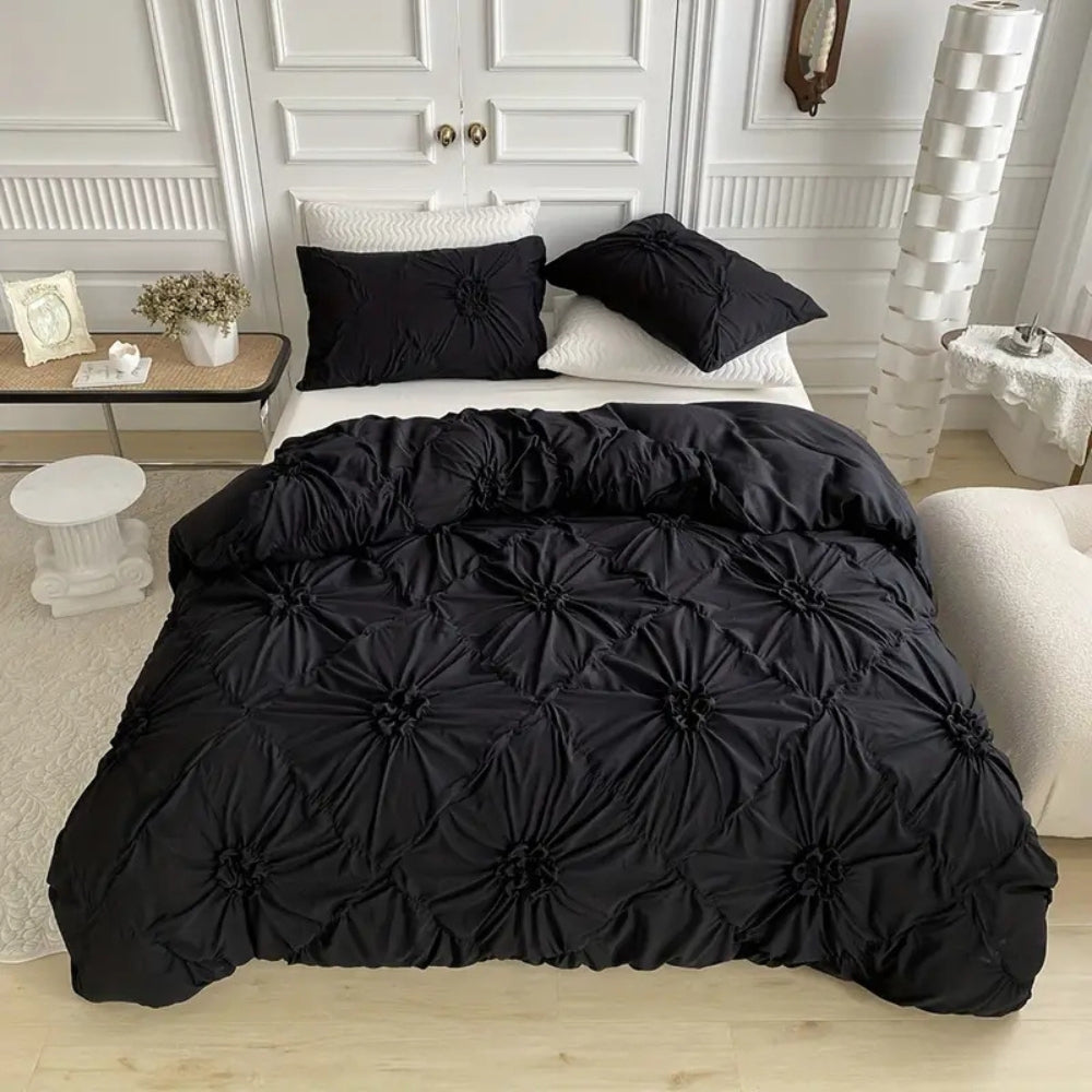Duvet Cover Set - Pinch Pleat Floral Design with Secure Fit & Soft Fabric 6