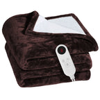 Electric Heated Flannel Blanket, 6 Heat Settings, Brown and White-Blanket-Homely Dreams-Default-Homely Dreams