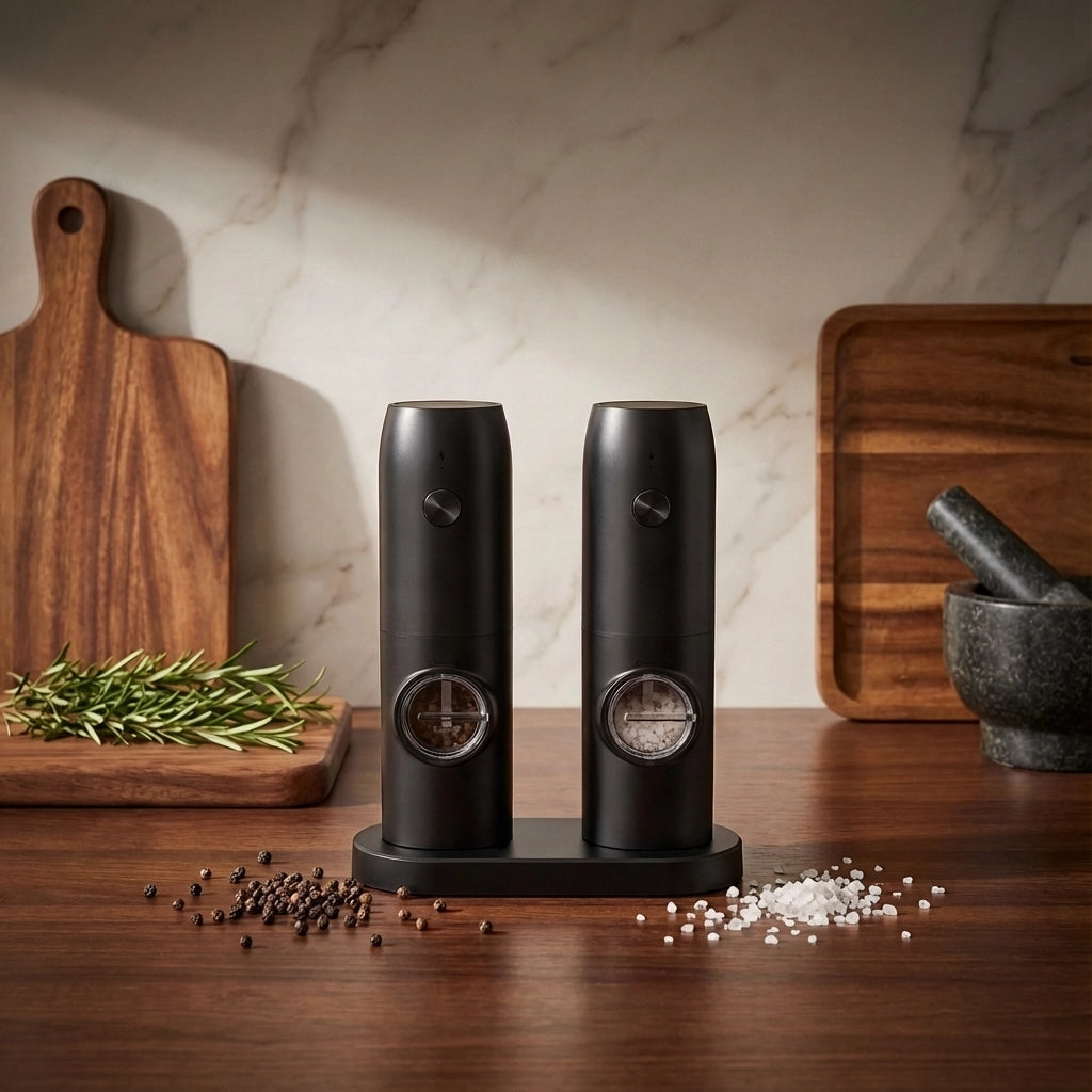 Electric Salt and Pepper Grinder Set with Adjustable Grind and USB Charging – Automatic Grinding with LED Light 0