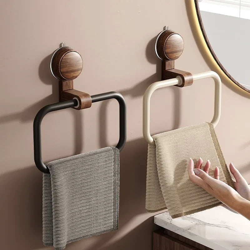 Elegant Towel Holder - Stylish Design with Walnut Accents 1