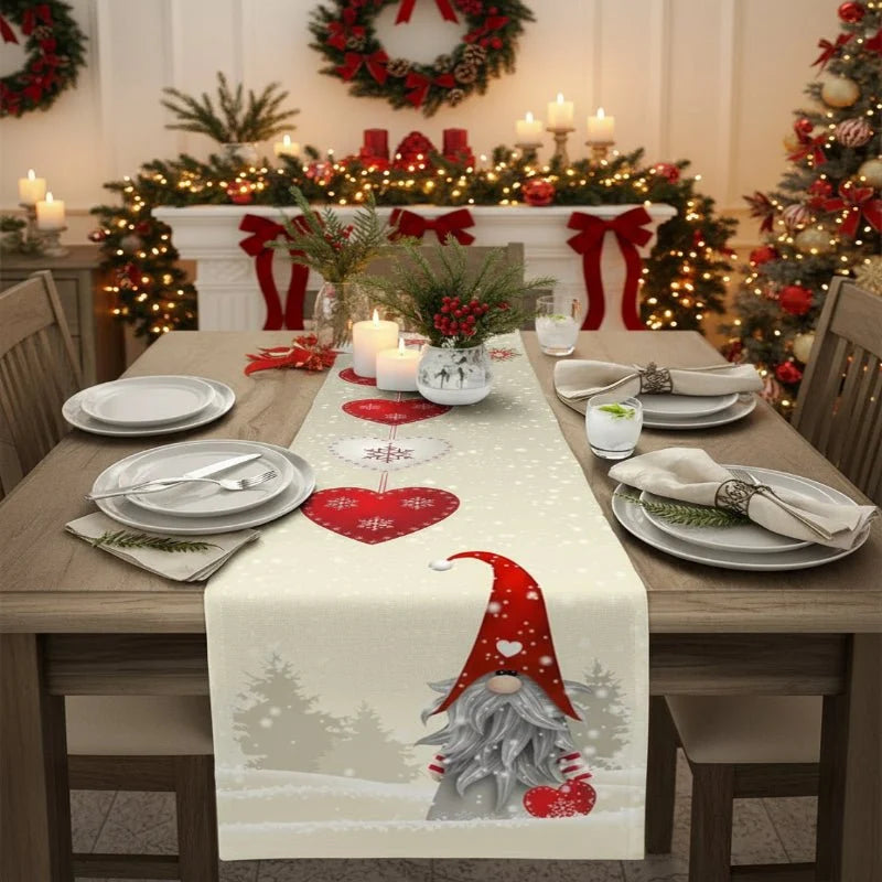 Snowflake Gnome Linen Table Runner for Festive Christmas Decor 7