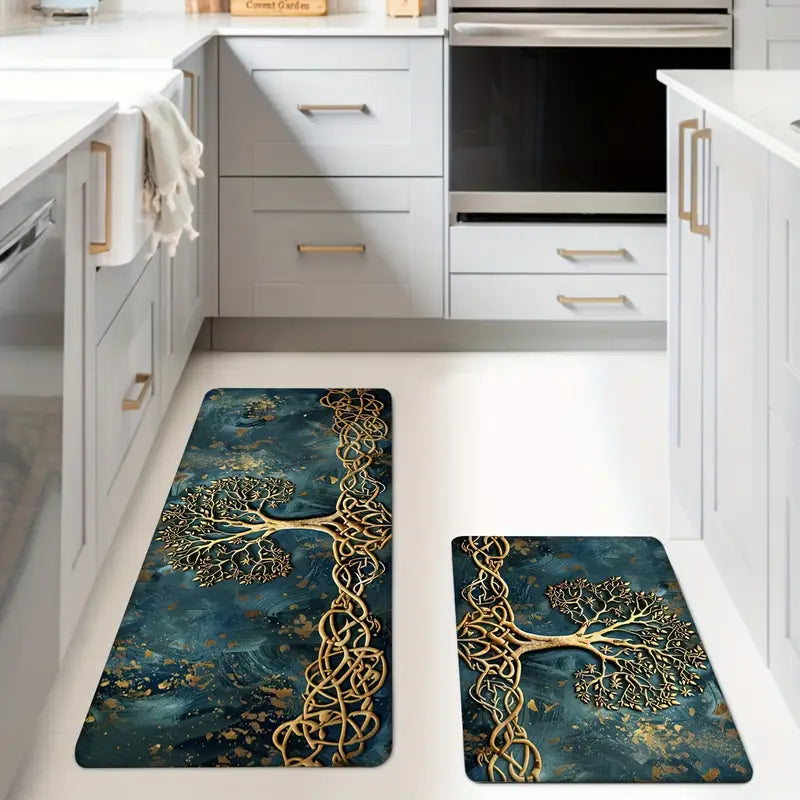 Floor Mat Polyester Rubber Backing Tree of Life Pattern Multiple Sizes 3