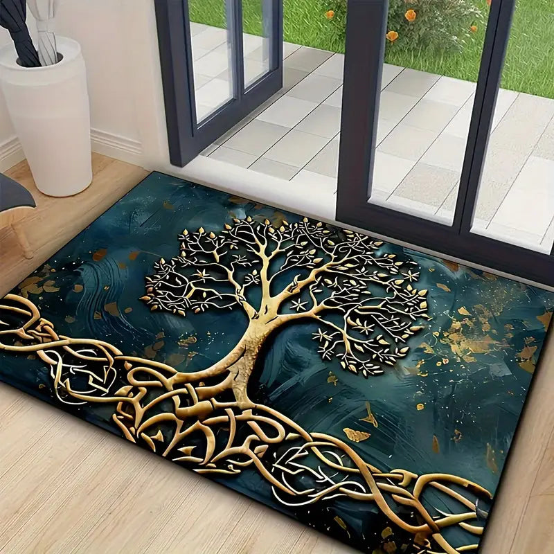Floor Mat Polyester Rubber Backing Tree of Life Pattern Multiple Sizes 5