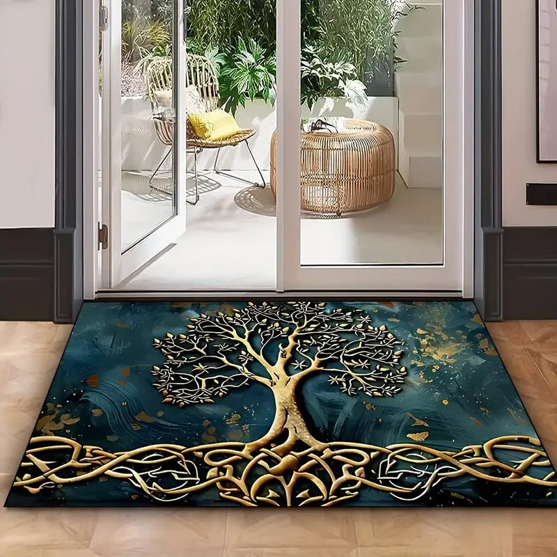 Floor Mat Polyester Rubber Backing Tree of Life Pattern Multiple Sizes 6