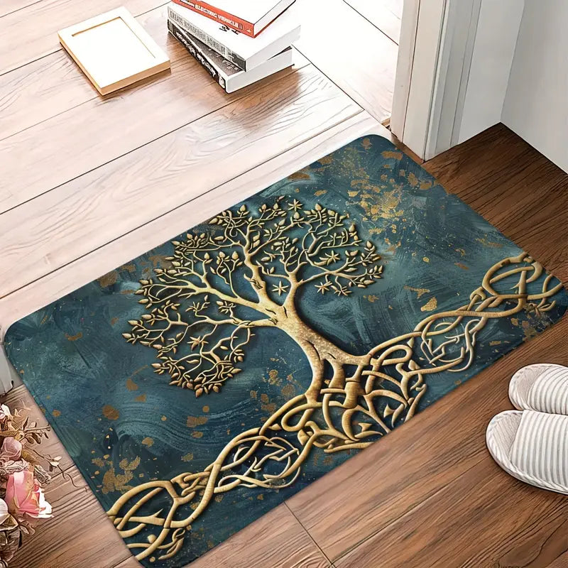 Floor Mat Polyester Rubber Backing Tree of Life Pattern Multiple Sizes 7