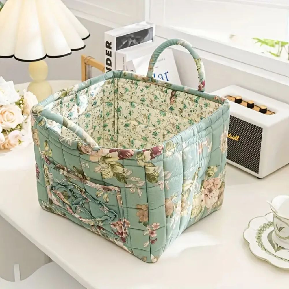 Floral Canvas Storage Basket - Durable & Versatile Laundry Hamper 1
