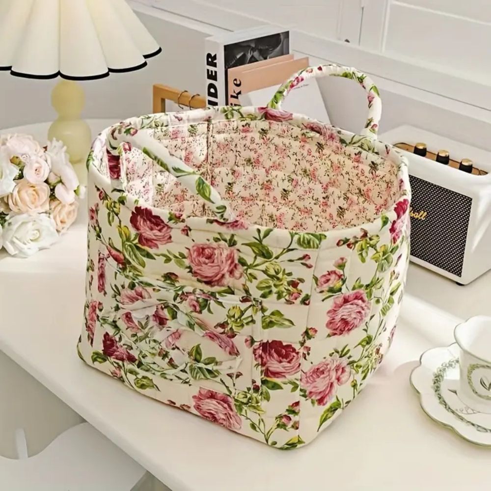 Floral Canvas Storage Basket - Durable & Versatile Laundry Hamper 2