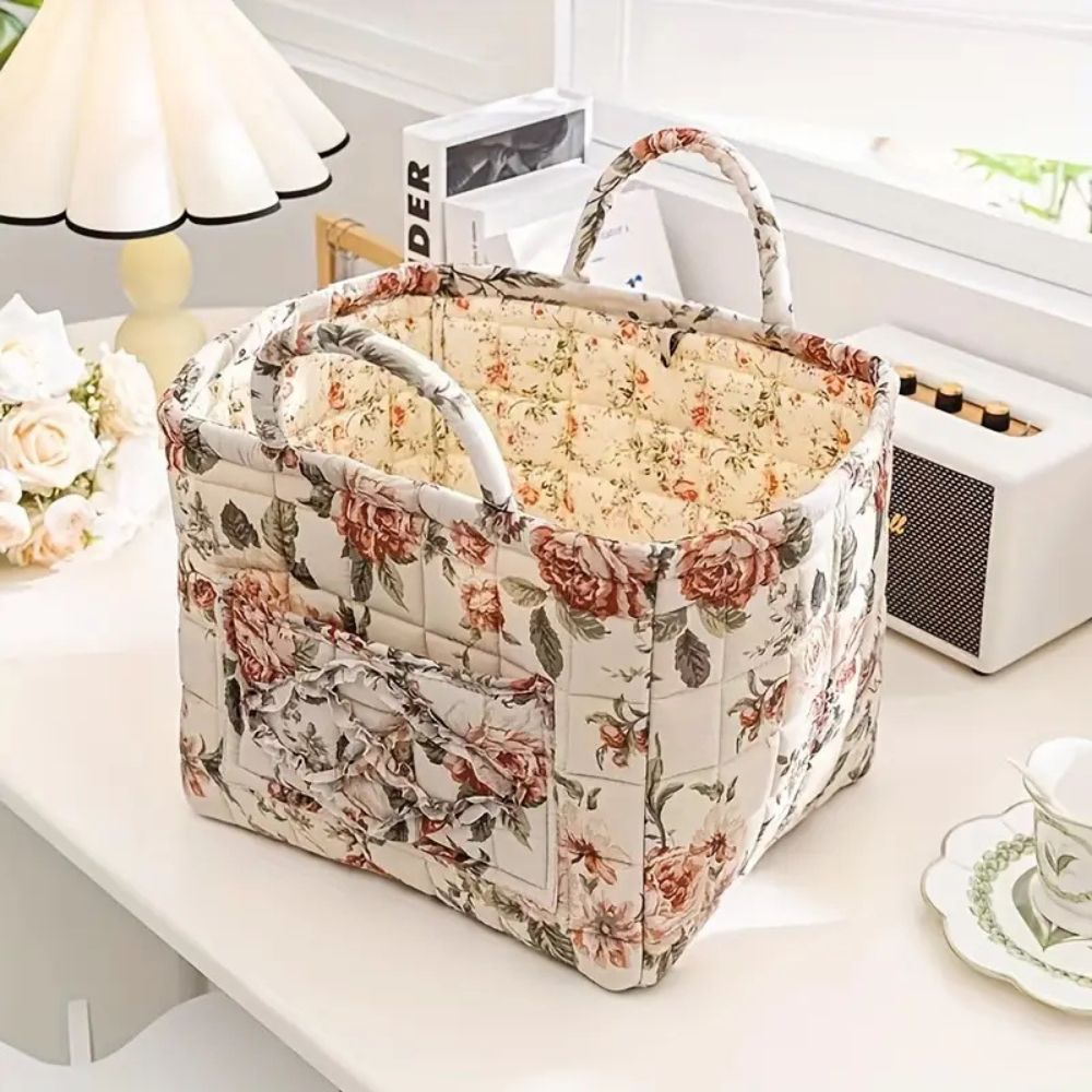 Floral Canvas Storage Basket - Durable & Versatile Laundry Hamper 3