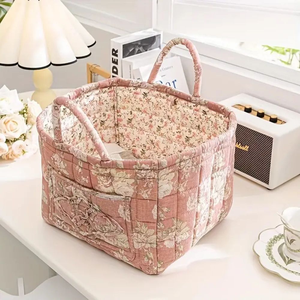 Floral Canvas Storage Basket - Durable & Versatile Laundry Hamper 4