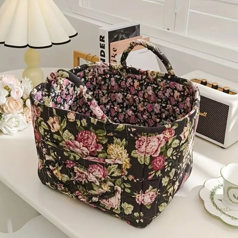Floral Canvas Storage Basket - Durable & Versatile Laundry Hamper 6