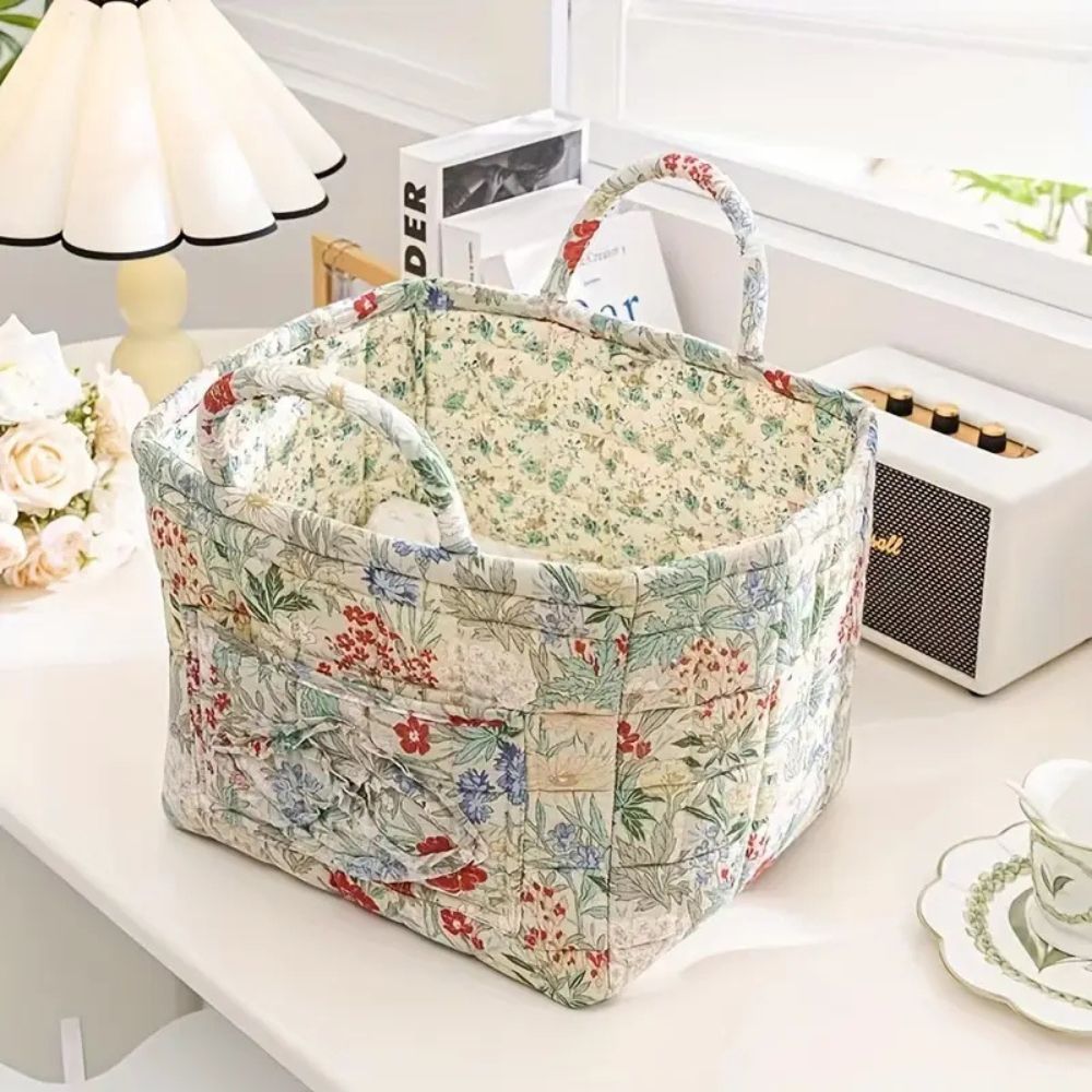Floral Canvas Storage Basket - Durable & Versatile Laundry Hamper 7