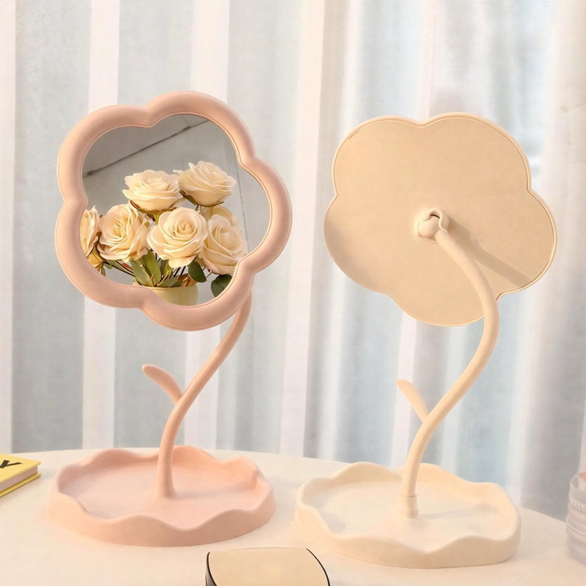 Flower Tabletop Vanity Mirror - Floral Design with Integrated Tray 2