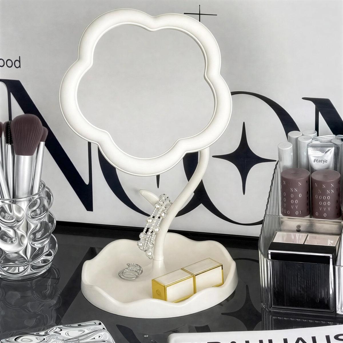 Flower Tabletop Vanity Mirror - Floral Design with Integrated Tray 3
