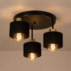 Flush Mount Ceiling Light - Modern Black Gold Design with 3 E27 Points 0