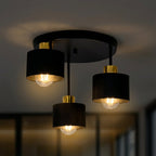 Flush Mount Ceiling Light - Modern Black Gold Design with 3 E27 Points 2