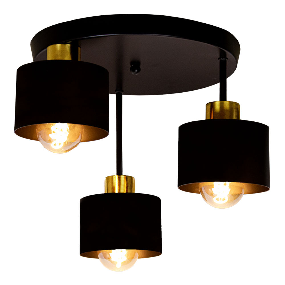 Flush Mount Ceiling Light - Modern Black Gold Design with 3 E27 Points 3