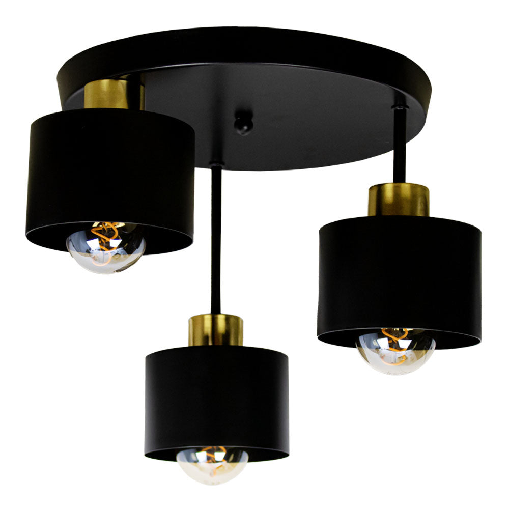 Flush Mount Ceiling Light - Modern Black Gold Design with 3 E27 Points 4