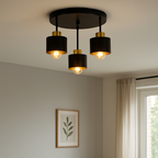 Flush Mount Ceiling Light - Modern Black Gold Design with 3 E27 Points 6