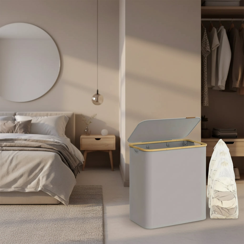 Foldable Laundry Basket with 3 Compartments, 150L Capacity – Collapsible Hamper in Gray-Beige for Organized Sorting 1