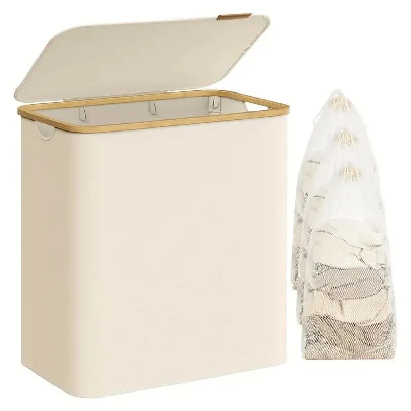 Foldable Laundry Basket with 3 Compartments, 150L Capacity – Collapsible Hamper in Gray-Beige for Organized Sorting 3