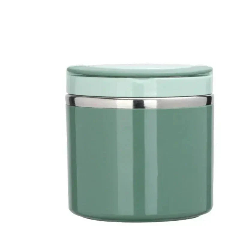 Green container with silver lid on a white background