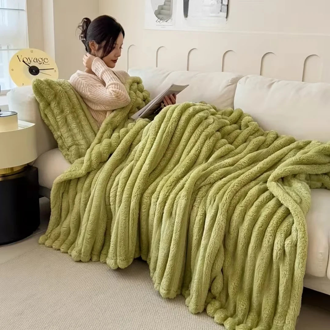 Fur Blanket - Luxurious Soft Throw with Rabbit Fur Look-Blanket-Homely Dreams-Khaki-100 x 150cm/39.37 x 59.05inch-Homely Dreams