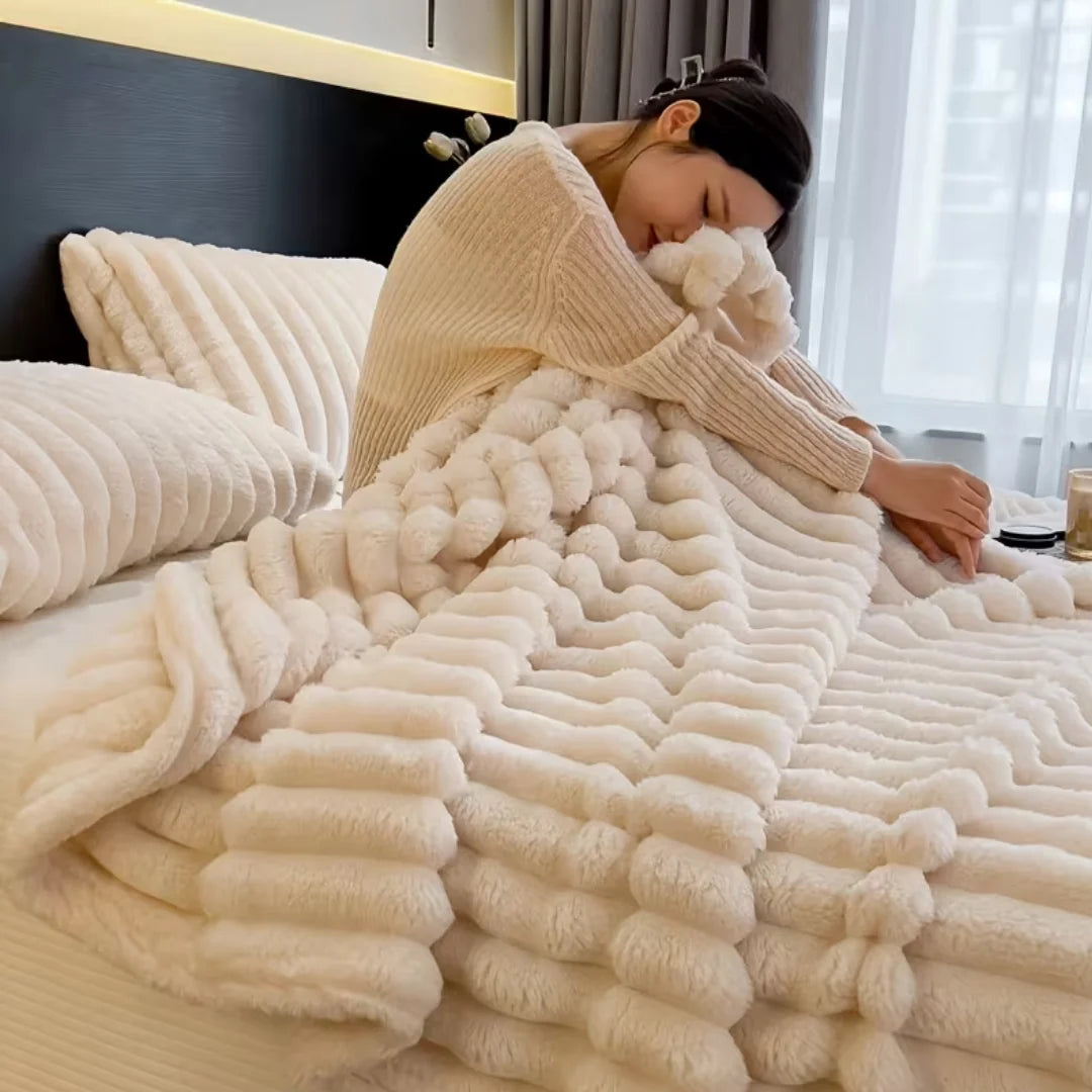 Fur Blanket - Luxurious Soft Throw with Rabbit Fur Look-Blanket-Homely Dreams-Khaki-100 x 150cm/39.37 x 59.05inch-Homely Dreams