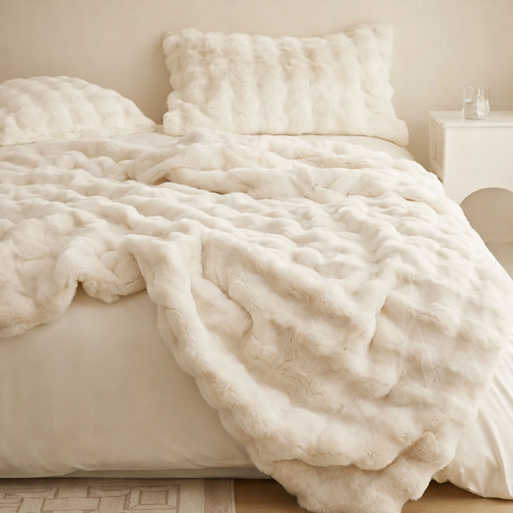 Fur Blanket Faux Rabbit Fur Solid Color Machine Washable  1
