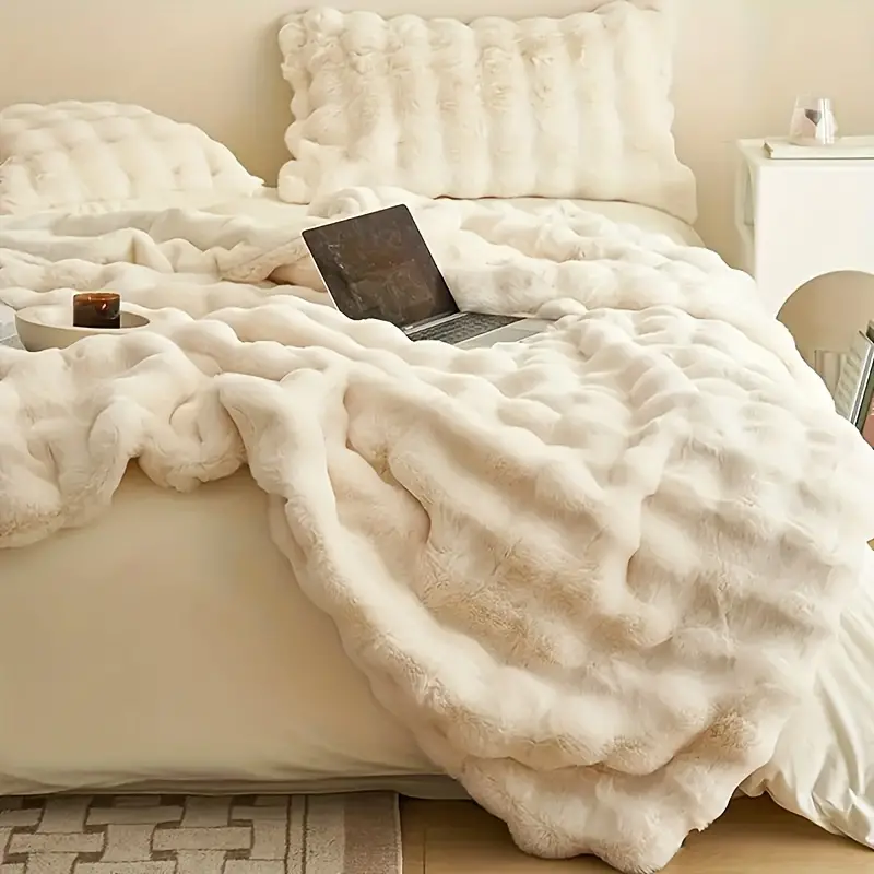 Fur Blanket Faux Rabbit Fur Solid Color Machine Washable  3