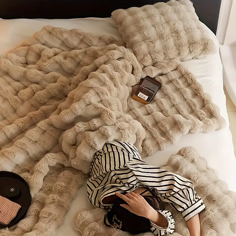 Fur Blanket Faux Rabbit Fur Solid Color Machine Washable  5