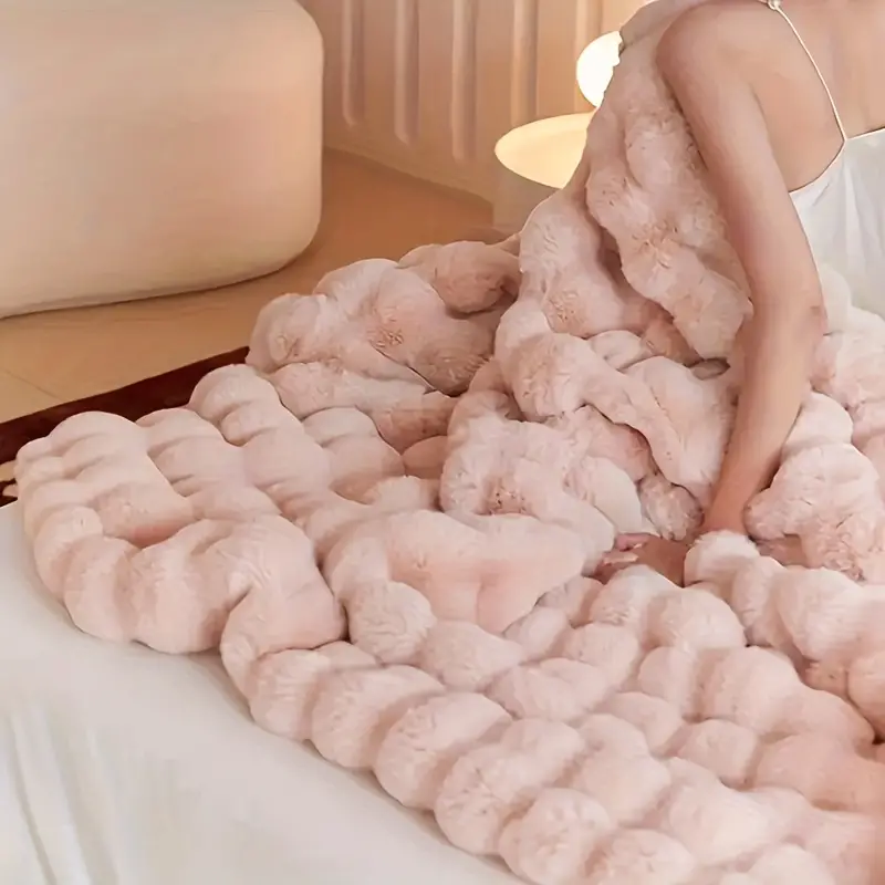 Fur Blanket Faux Rabbit Fur Solid Color Machine Washable  7