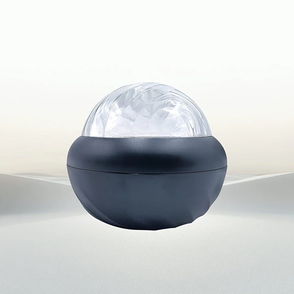 Spherical light fixture with a dark base on a white background