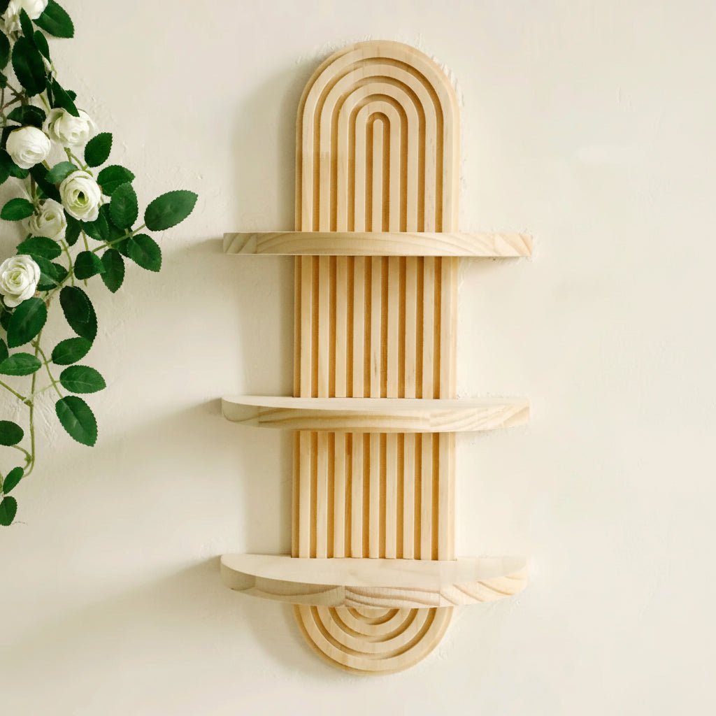 Geometric Floating Wood Shelves - Stylish Wall Storage for Boho Decor 2