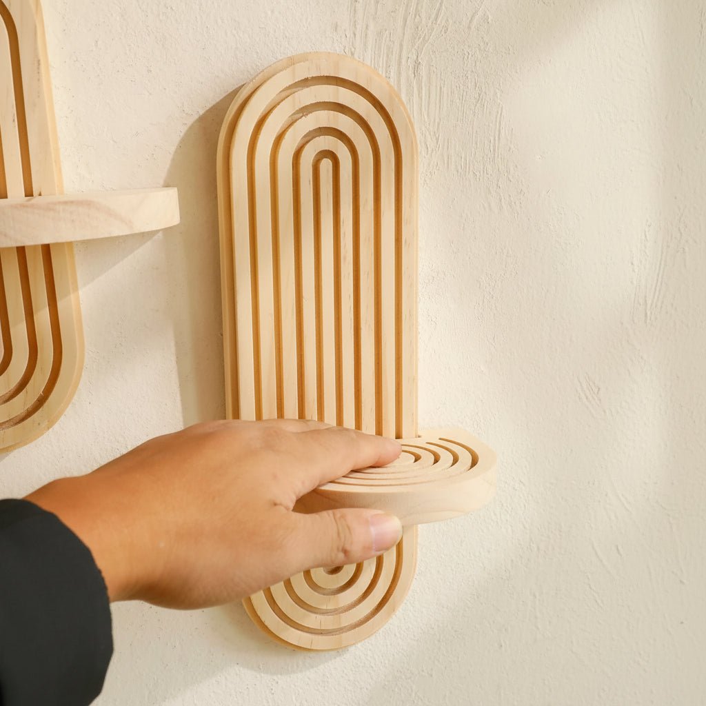 Geometric Floating Wood Shelves - Stylish Wall Storage for Boho Decor 7