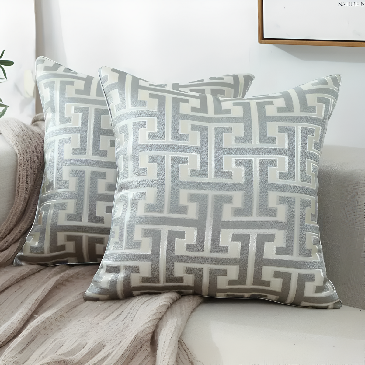 Geometric Jacquard Cushion Cover - Soft Chenille & Velvet, 18x18 2