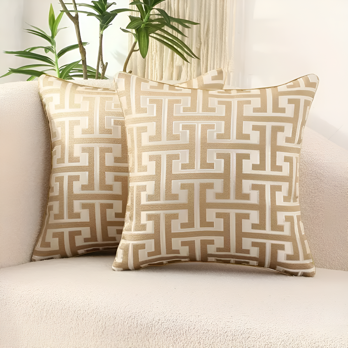 Geometric Jacquard Cushion Cover - Soft Chenille & Velvet, 18x18 5
