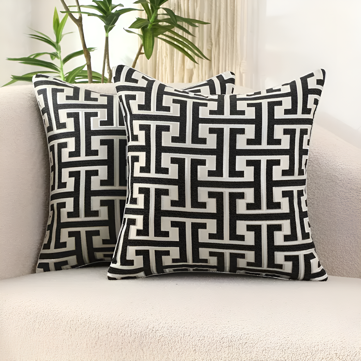 Geometric Jacquard Cushion Cover - Soft Chenille & Velvet, 18x18 7