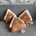 Gingerbread House-Shaped Decorative Cushion, 32cm Soft Fleece with Embroidered Details for Festive Sofa Decor 1