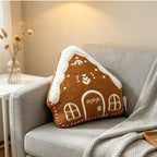 Gingerbread House-Shaped Decorative Cushion, 32cm Soft Fleece with Embroidered Details for Festive Sofa Decor 3