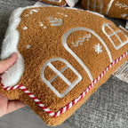 Gingerbread House-Shaped Decorative Cushion, 32cm Soft Fleece with Embroidered Details for Festive Sofa Decor 5