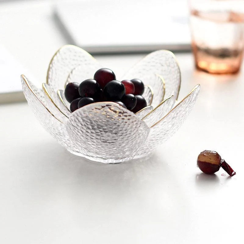 Glass Flower Petal Bowls Textured Glass Golden Rim Frosted 6