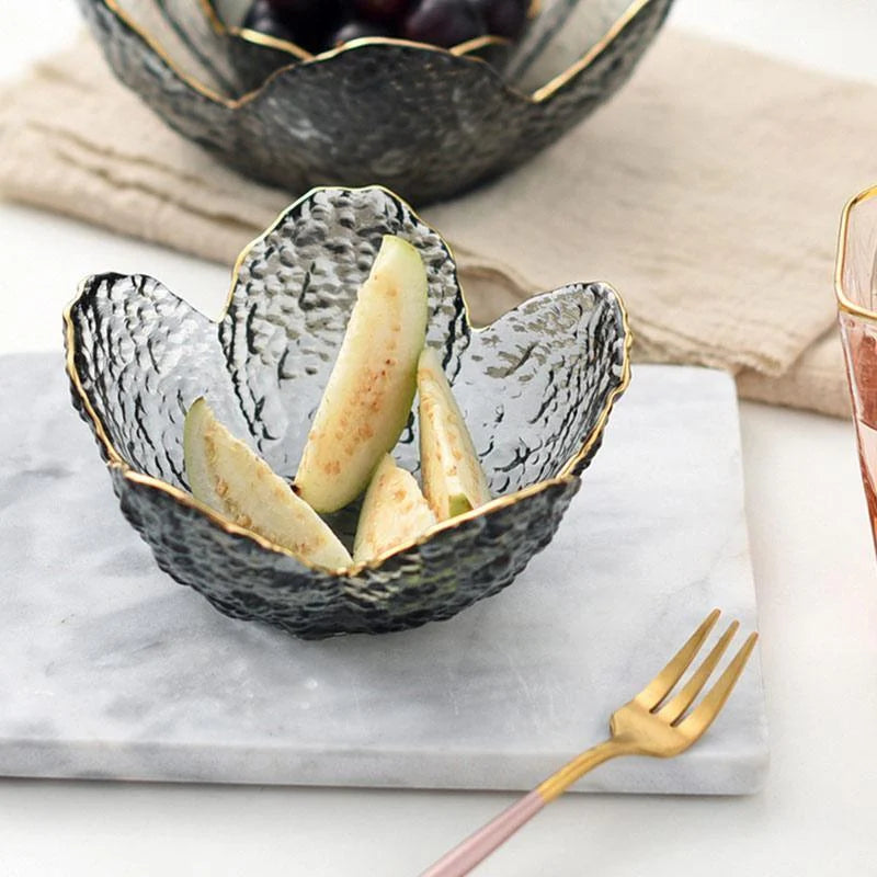 Glass Flower Petal Bowls Textured Glass Golden Rim Frosted 5