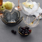Glass Flower Petal Bowls Textured Glass Golden Rim Frosted 4